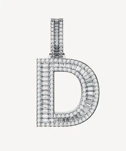 D Letter Pendant Charm Rhodium Plated Alloy Emerald Cut Diamond Channel Setting Hiphop Style Unisex Gift - Product Image 1