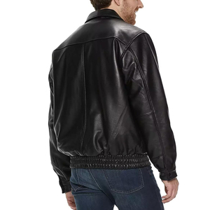 Blouson bomber imperméable en cuir d'agneau noir pour homme, grande taille, fermeture éclair, col montant, vêtement d'hiver décontracté, fourrure d'agneau - Product Image 4
