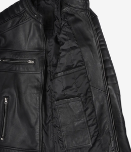 Chaqueta de Moto para Hombre, Negra, de Cuero PU, Transpirable, Ecológica, Estilo Clásico Cafe Racer, Corte Ajustado, para Invierno - Product Image 3