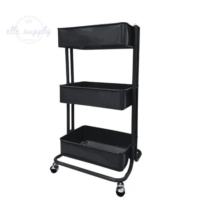 Carrello di stoccaggio in metallo a 3 livelli nero per Organizer cucina, bagno, soggiorno, camera da letto con Caster