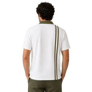Customized <b>White</b> Olive Green Waffle <b>Polo</b> Shirt Half Zip Short Sleeve Textured Knit Golf <b>Polo</b> Custom Logo Private Label For Men - Product Image 2