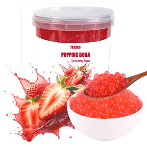 Perles de boba à la fraise en gros, certifiées halal, sans sucre, ingrédients pour bubble tea en Chine, en boîte et en bouteille - Product Image 1