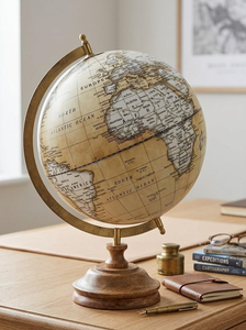 Globe terrestre vintage de style antique avec cadre en laiton, carte géographique classique, décoration de bureau pour bibliothèque, bureau d'étude - Product Image 2