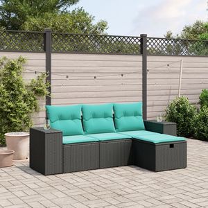 Conjunto de Sofás Modulares Grandes para Jardín, en Poliratán Negro y Acero, Muebles Modernos para Exteriores - Product Image 1