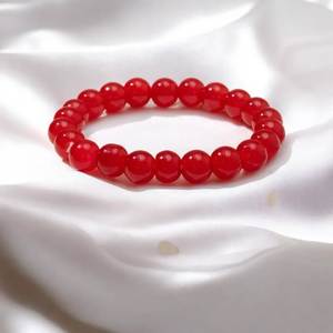 Bracelet extensible tendance pour femme en résine acrylique rouge, alliage de lucite, perles géométriques, pour soirée - Product Image 1