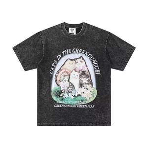 Camiseta de Algodón Grueso de Alta Calidad para Hombre, Camiseta Urbana al por Mayor, Impresión Frontal Personalizada, Impresión por Transferencia de Calor, Manga Corta - Product Image 3