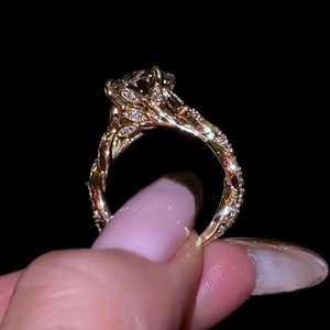 Anillo de Compromiso y Matrimonio con Moissanita Corte Marquesa, Plata de Ley 925, Engaste de Puntas, Estilo Minimalista Vintage, Inspirado en la Naturaleza - Product Image 1