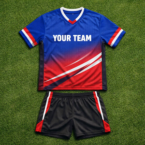 ชุดฟุตบอล OEM แบบกำหนดเอง แขนสั้น แห้งเร็ว ระบายอากาศได้ดี ผ้าโพลีเอสเตอร์ 100% พิมพ์ลายชื่อและหมายเลขผู้เล่น - Product Image 3