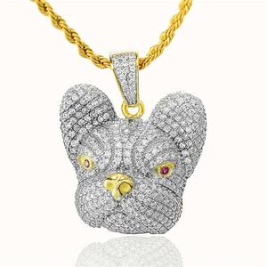 Pendentif Hip Hop pour homme, design tête de chien, pavé de moissanite, bouledogue français, avec chaîne de collier - Product Image 1