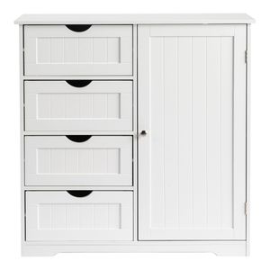"4-Drawer 1-Door White Melamine Veneer Particleboard Vertical Stripe <b>Bathroom</b> <b>Vanity</b> 80x30x80cm" - Product Image 1