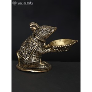 4-Inch Elegant Mushak Brass Statue with Diya <b>Oil</b> <b>Lamp</b> Accessory for Home Decor and Gifting Made In India - Product Image 3