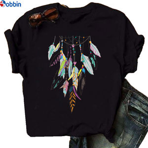 Camiseta de Mujer con Diseño de Plumas, Estampado Decorativo, Transpirable, Estilo Dulce y Encantador, Tallas Grandes, Camisetas Económicas para Damas - Product Image 4