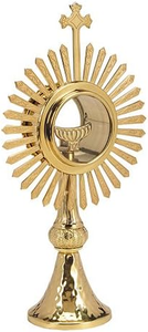 Monstrance en laiton poli, artisanale, traditionnelle catholique, pour l'altier religieux de l'église et de la chapelle, pour la liturgie eucharistique - Product Image 2