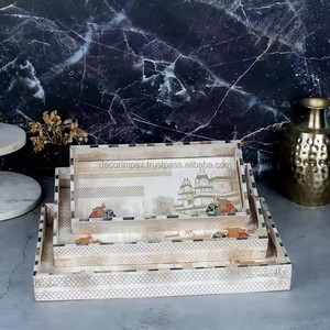 Bandeja de servicio de mesa de madera impresa con esmalte rectangular, precio al por mayor, fabricante de la India, bandeja de servicio de madera hecha a mano de nuevo estilo - Product Image 3