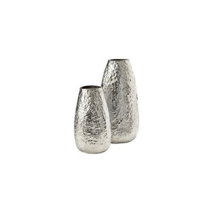 Ensemble de trois vases cylindriques modernes en aluminium argenté brillant, décoratifs pour table - Product Image 4
