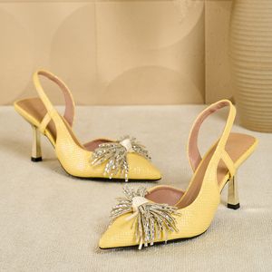 Escarpins Slingback Texturés à Paillettes - Chaussures Habillées à Talons Aiguilles Ornées de Strass Feux d'Artifice et Cœurs pour Femme - Product Image 2