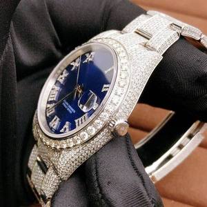 Reloj BOJ R.O.L.E.X.029 con Números Romanos, Moissanita Completa, de Lujo, Cuarzo Analógico, Acero, 41MM, 3BAR Resistente al Agua, Estilo Hip Hop para Hombre - Product Image 3