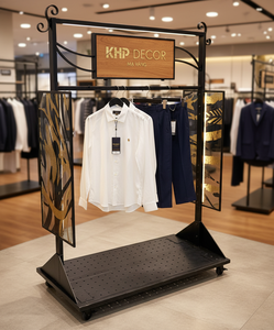 Modern Freestanding Adjustable Metal Garment Rack LED <b>Lighting</b> Powder Coated Light Weight Display Stand for Apparel Retail Store - Product Image 3