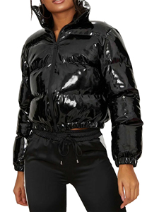 New Arrivals Women Fashion Shiny Pu <b>Reflective</b> Zip up Jacket Outwear Ladies <b>Top</b> With Hood - Product Image 6