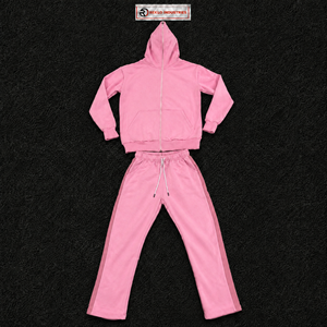 Pink Tracksuit Mens <b>Womens</b> Full Zip Hoodie And <b>Jogger</b> Pants Set Premium <b>Fleece</b> Casual Streetwear Two Piece Outfit Oversized Hood - Product Image 5