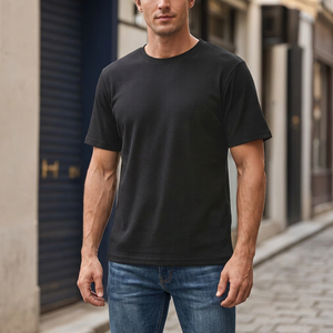 Camiseta de algodón de punto informal de manga corta con cuello en V para hombre, color sólido, corte regular, transpirable, ecológica, de secado rápido, negra - Product Image 5