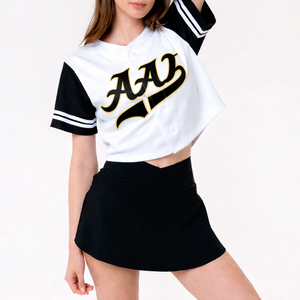 Wholesale Women White Cropped Button Front Baseball Jersey Contrast Sleeve Custom Teamwear crop Top Bulk OEM Services Sportswear - Product Image 5