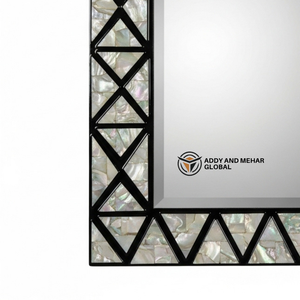 Espejo de Pared Cuadrado de Lujo con Incrustaciones de Madreperla, Espejo Decorativo Hecho a Mano con Incrustaciones de Conchas y Marco Geométrico Negro - Product Image 5