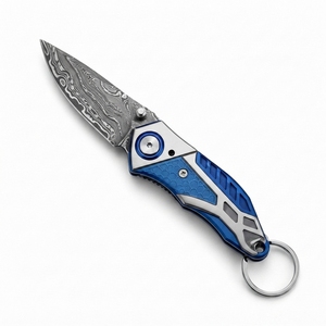 Couteau porte-clés artisanal de Damas, petit format, lame pliante, équipement utilitaire compact pour l'extérieur et le transport quotidien - Product Image 4