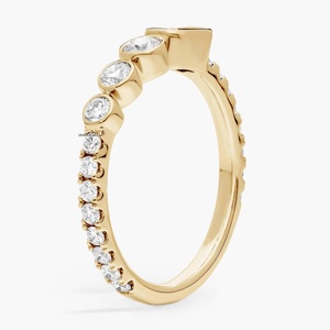 Anillo de banda con diamantes cultivados en laboratorio, esmeralda y corte redondo, engastado en bisel, para mujer, oro de 10K, 14K, 18K, plata de ley 925, 935 - Product Image 3