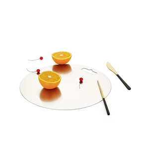Tabla de cortar redonda de acero inoxidable de la mejor calidad, apta para uso alimentario, con mango, para uso en la cocina. - Product Image 4