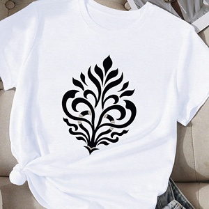 Camiseta Informal para Mujer con Motivo Botánico Abstracto, Cuello Redondo, Manga Corta, Corte Regular, Poliéster con Estampado por Transferencia de Calor - Product Image 1