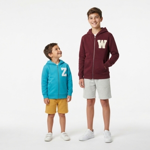 Ensemble sweat-shirt et short pour filles et garçons, tenue à capuche avec fermeture éclair, vêtements décontractés en deux pièces, tissu doux et confortable - Product Image 2