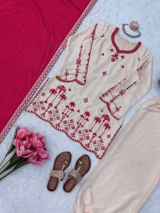 Embroidered Indian Pakistani Set Women Long <b>Top</b> Palazzo Dupatta Georgette Style Formal Wear Customizable - Product Image 6