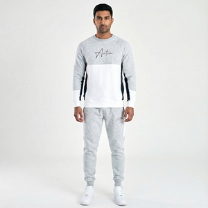 Custom Plus Size Grey <b>White</b> Winter Sweatshirt <b>Jogger</b> Set Regular Fit Fleece Tracksuit Men's Casual Sportswear Two 100% Cotton - Product Image 2