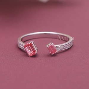 IGI Certified Lab Grown Diamond Open <b>Ring</b> 18K Gold Emerald Cut Pink Lab Grown Diamond <b>Adjustable</b> Wrap <b>Ring</b> - Product Image 1