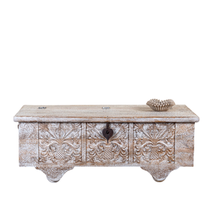 Heritage Vintage Design Solid Mango Wood Box Style <b>Storage</b> <b>Square</b> Shape Crackle White finish Home Villa Living Room <b>Coffee</b> <b>Table</b> - Product Image 3