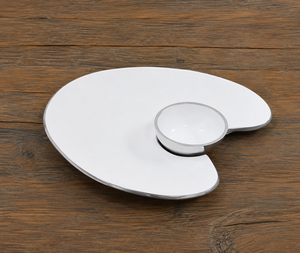 Plateau à chips et sauce en émail blanc |   Plateau de service en aluminium avec bol à sauce pour collations, apéritifs, table de fête, décoration de la maison, cadeaux - Product Image 2