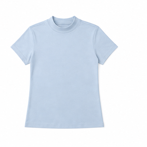 เสื้อยืดคอกลมแขนสั้นทรงเข้ารูปสำหรับผู้หญิง สีฟ้าไอซ์บลู ผ้าคอตตอนผสมอีลาสเทนเนื้อเจอร์ซีย์ น้ำหนักเบา สวมใส่ได้ทุกวัน - Product Image 6
