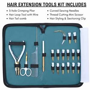 Kit d'outils de salon pour extensions capillaires durables : Pince à micro-anneaux, Pince de retrait, Crochet à boucle, Pinces de coiffure, Aiguille, Ensemble de ciseaux - Product Image 2