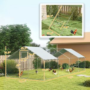 Recinto per Polli in Metallo Impermeabile 9.8FT X 26.2FT X 6.4FT con Porta per l'Alimentazione e Mangiatoia Sospesa per 24-30 Polli - Product Image 3