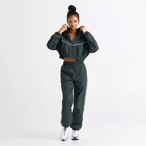 Drawstring Solid Eco-Friendly Lightweight <b>Wind</b> <b>Breaker</b> Set Women's Plus Size Summer Tracksuit Sporty Crop Jacket Jogger - Product Image 1
