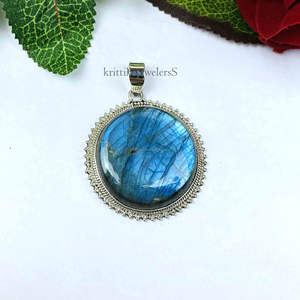 Piedra preciosa de labradorita Natural, colgante de Plata de Ley 925 para mujer, colgantes finos y dijes, joyería de piedra de labradorita redonda - Product Image 2