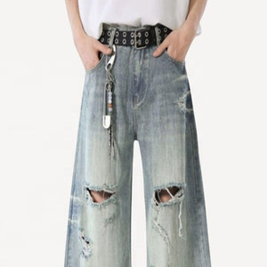 Jean droit délavé coupe ample style vintage pour homme – Confortable, décontracté, idéal pour le quotidien et le streetwear, une tenue tendance - Product Image 6
