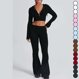 Conjunto de chándal de punto para mujer al por mayor: Sudadera con cremallera, ropa deportiva, atuendo athleisure, pantalones de cintura alta, corte ajustado - Product Image 6