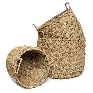 Panier de rangement multifonctionnel rustique et écologique en jonc de mer, tressé à la main, avec couvercle, pour le rangement du linge et comme organisateur décoratif - Product Image 3
