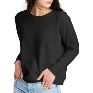 Sudadera de Mujer, Holgada, Negra, de Poliéster/Algodón, Cuello Redondo, Hombros Caídos, Manga Larga, Color Sólido, Tejido de Punto, Secado Rápido - Product Image 6