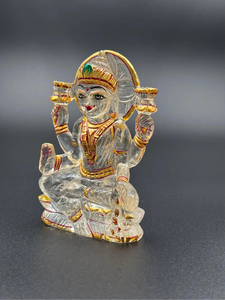 Statue de Lakshmi en cristal de quartz transparent sculptée à la main, 3,25 pouces, déesse hindoue de la richesse et de la prospérité, décoration spirituelle pour Puja, vente en gros - Product Image 3