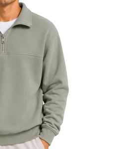 Sage Green <b>Men</b> Oversized Quarter Zip Sweatshirt <b>Pullover</b> Fleece Cotton Polyester Casual Winter Sweatshirt With Stand Collar - Product Image 4