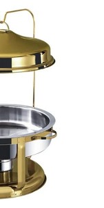 Plat à chafing classique rond en acier inoxydable doré avec couvercle relevable, crochet de suspension et brûleur à combustible pour la restauration et les banquets du Golfe - Product Image 2