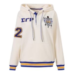เสื้อฮู้ดซิกมาแกมมาโร รุ่น Neutral Quarter Button SGRho เสื้อผ้าสไตล์กรีก สีน้ำเงินทอง พรีเมียม สำหรับทุกเพศ เสื้อสเวตเชิ้ตสมาคมนักศึกษาหญิง - Product Image 1